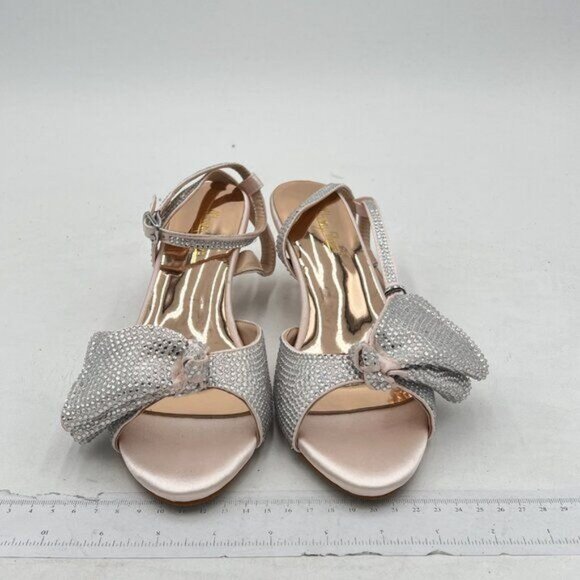 Milooey Glitter Rhinestone Bow Sandal Crystal Ankle Strap Kitten Heel Party Shoe - Picture 3 of 8